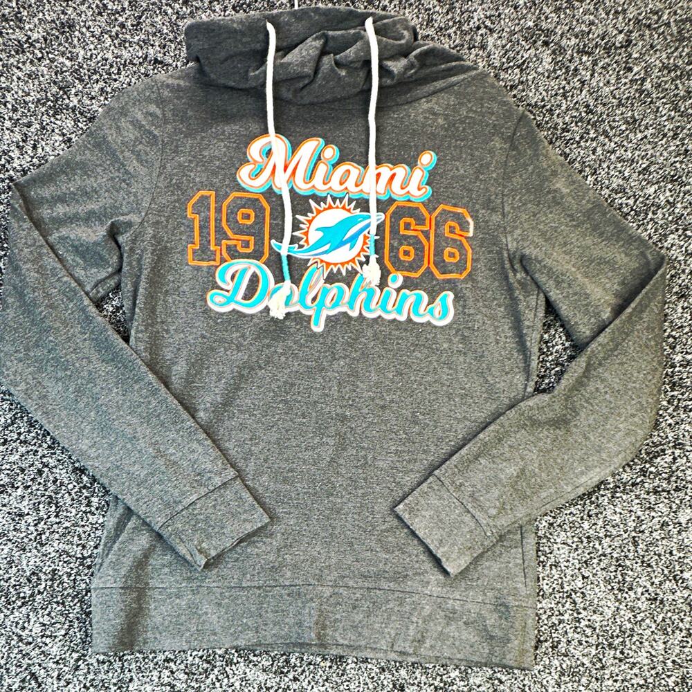 Miami Dolphins Womens Small Cowl Neck Sweatshirt NFL Team Apparel 1966 Gray